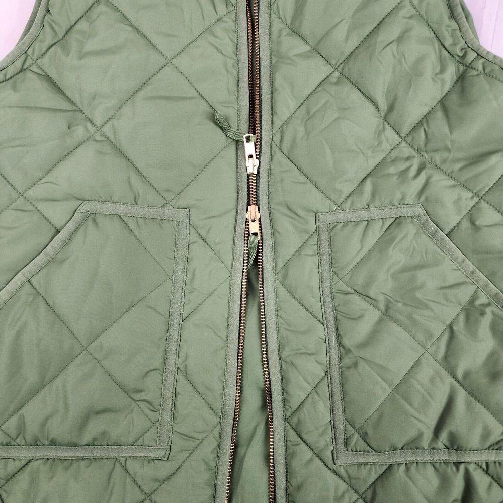 J Crew Size Small Factory Quilted Puffer Vest Green Full Zip G7520 Snap Pockets - Picture 4 of 9